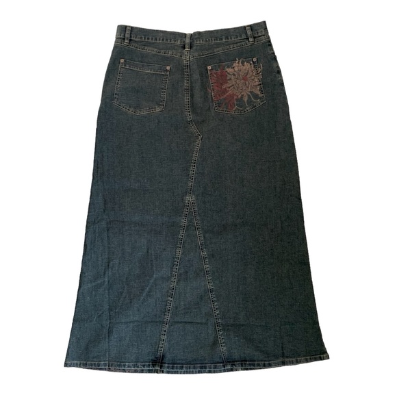 Wallis size 16 maxi jean skirt with flower decal mid rise dark wash - Picture 3 of 9